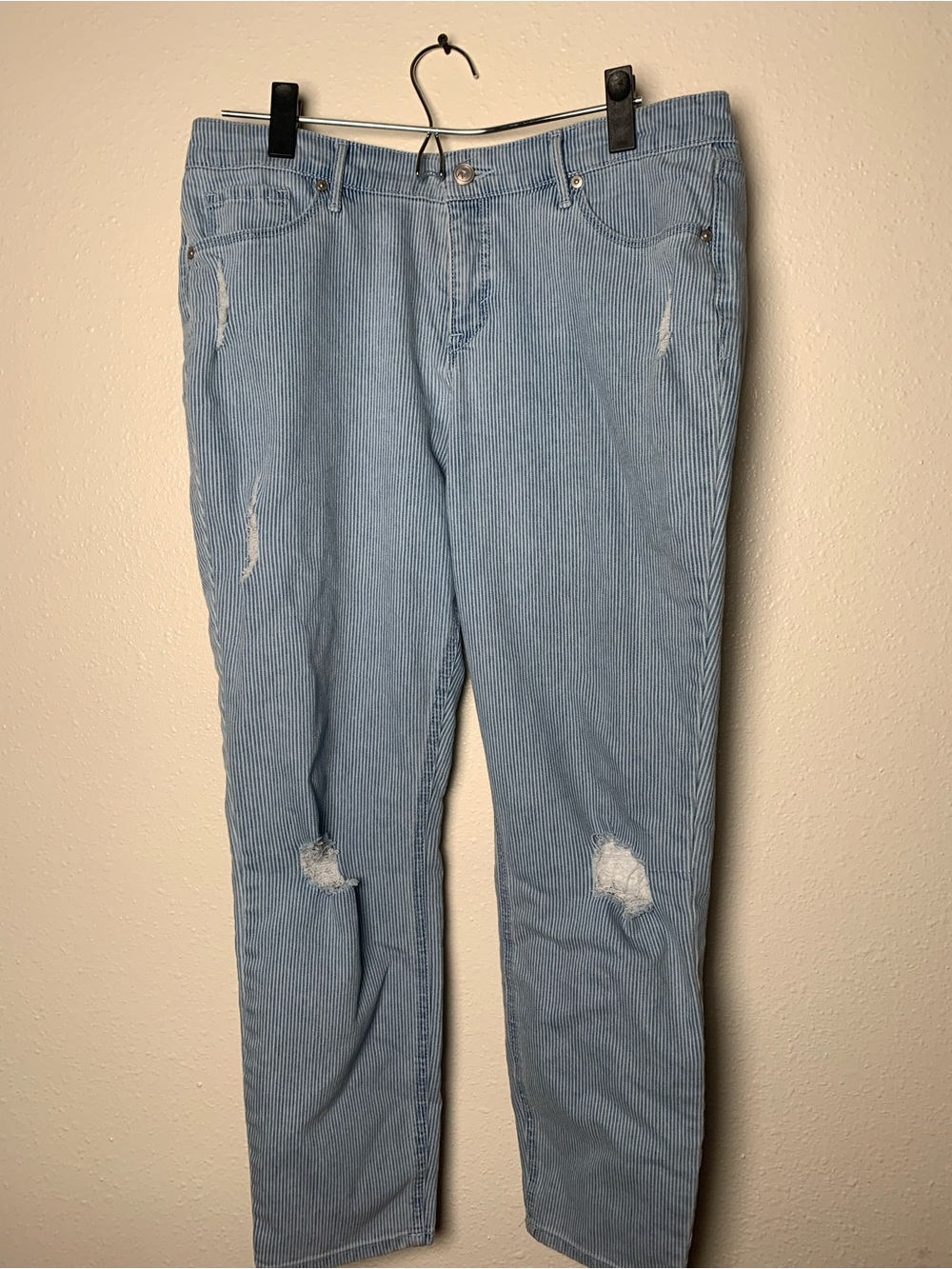 Light Blue Pinstripe Distressed Jeans